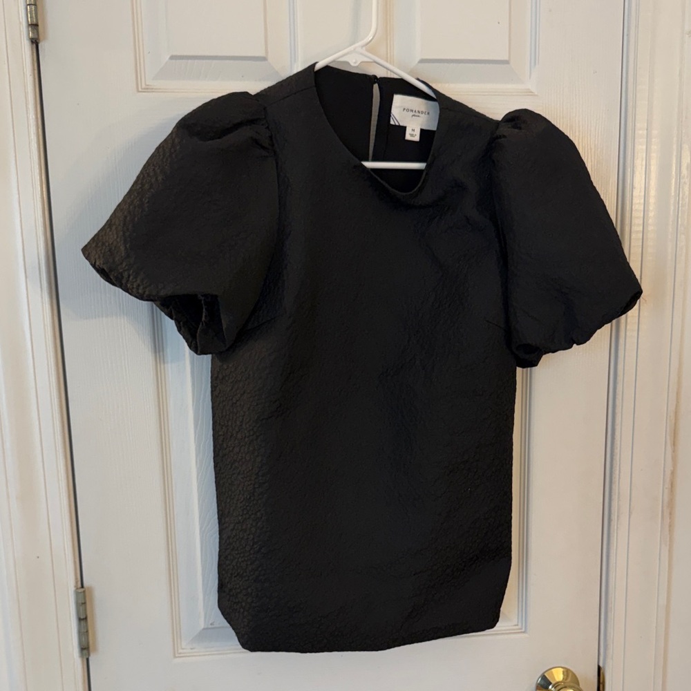 Pomander Palace Lyla Jacquard Black Puff Sleeve Top